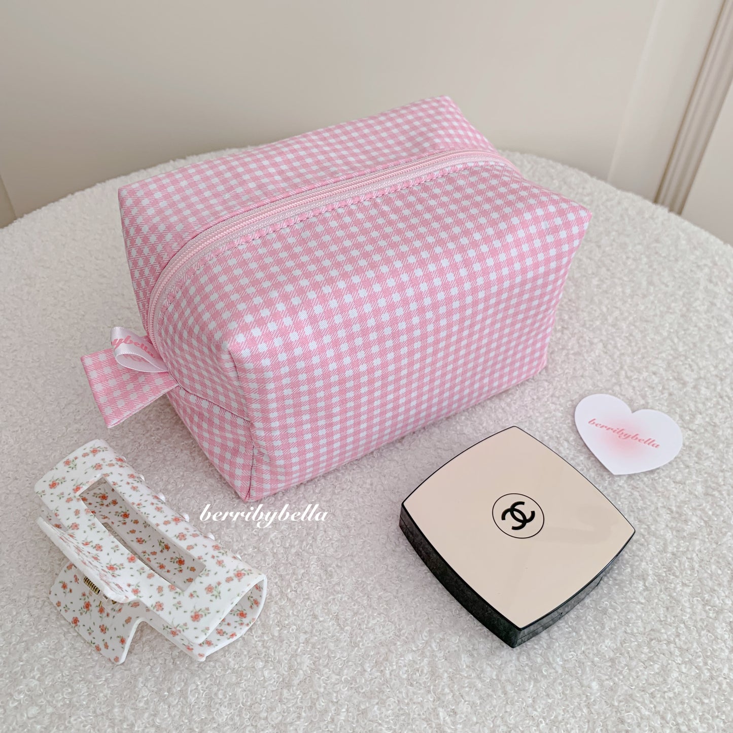 Pink Gingham Makeup Bag