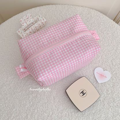 Pink Gingham Makeup Bag