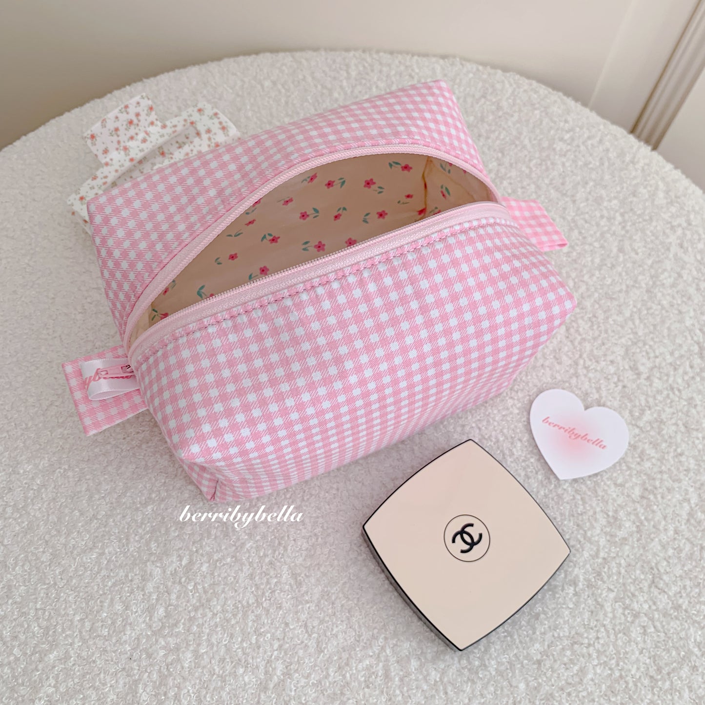 Pink Gingham Makeup Bag